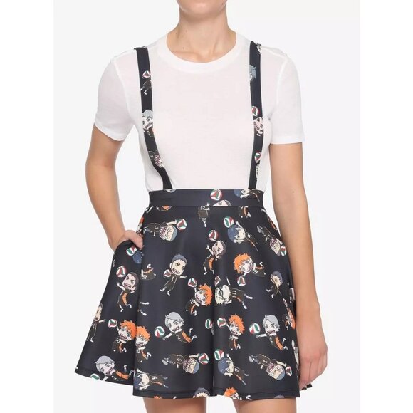 Size 3X 22 24 Haikyu!! Chibi Characters Suspender Skirt w/Pockets Hot Topic Plus - Picture 1 of 7